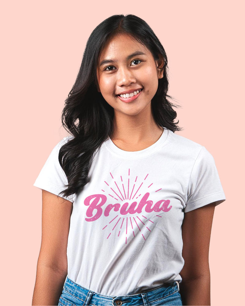 Filipino woman wearing a women’s Bruha t-shirt