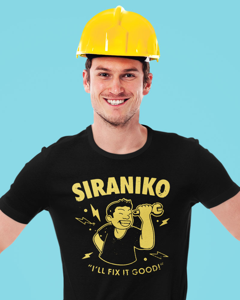 Man with hardhat  wearing t-shirt