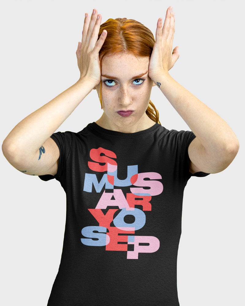 Stressed woman wearing t-shirt