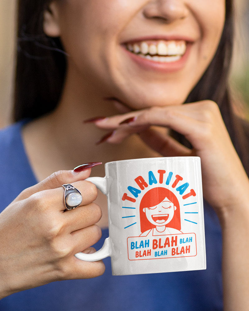 smiling woman holding mug