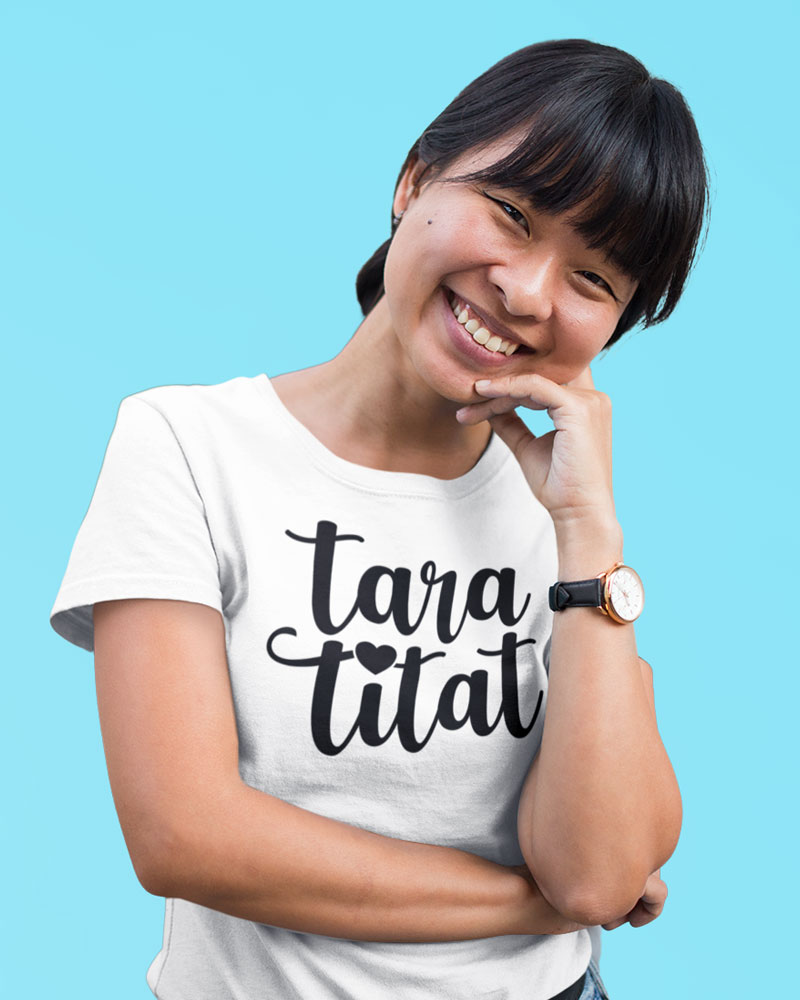 Happy woman wearing t-shirt